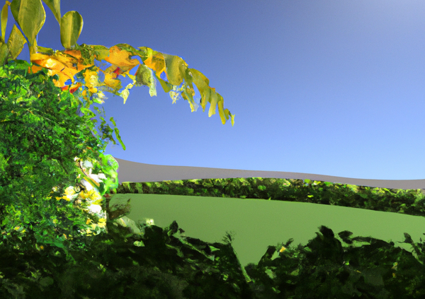 Digital artificial picture of a garden with a different greens plans & a blank blue sky above